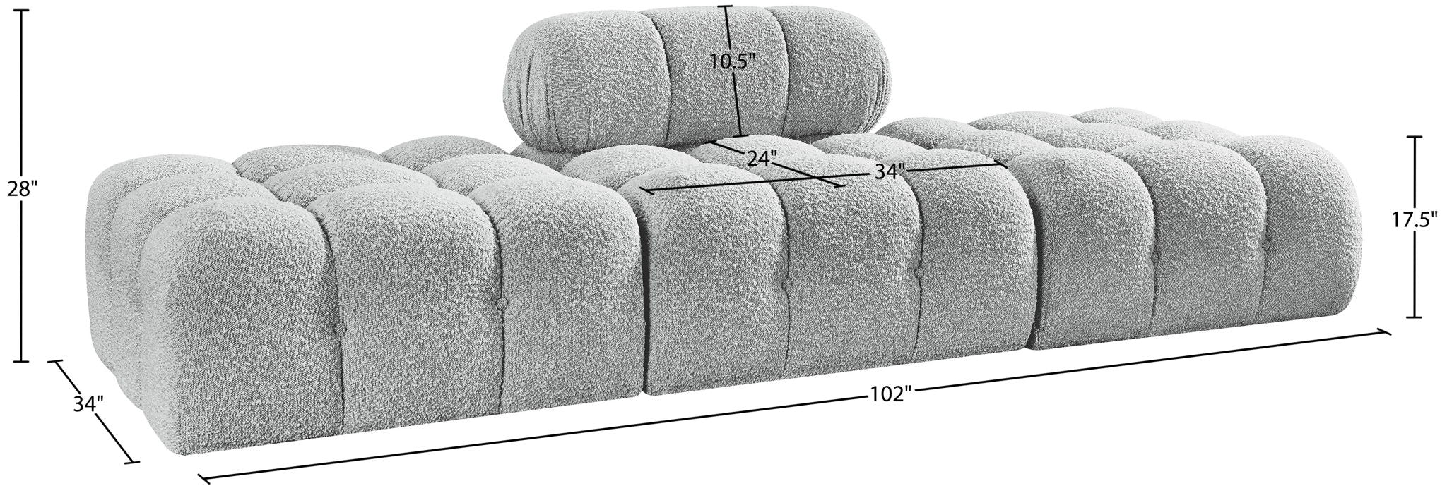 Ames - 3 Piece Boucle Upholstered Modular Sofa With 2 Backless Seats