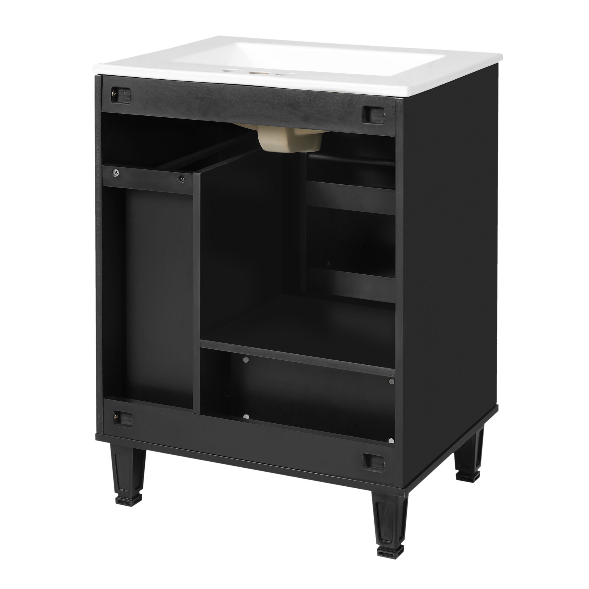 Bathroom Vanity With Sink, Deep Drawer And Pull Out Basket, Rectangular Design - Black