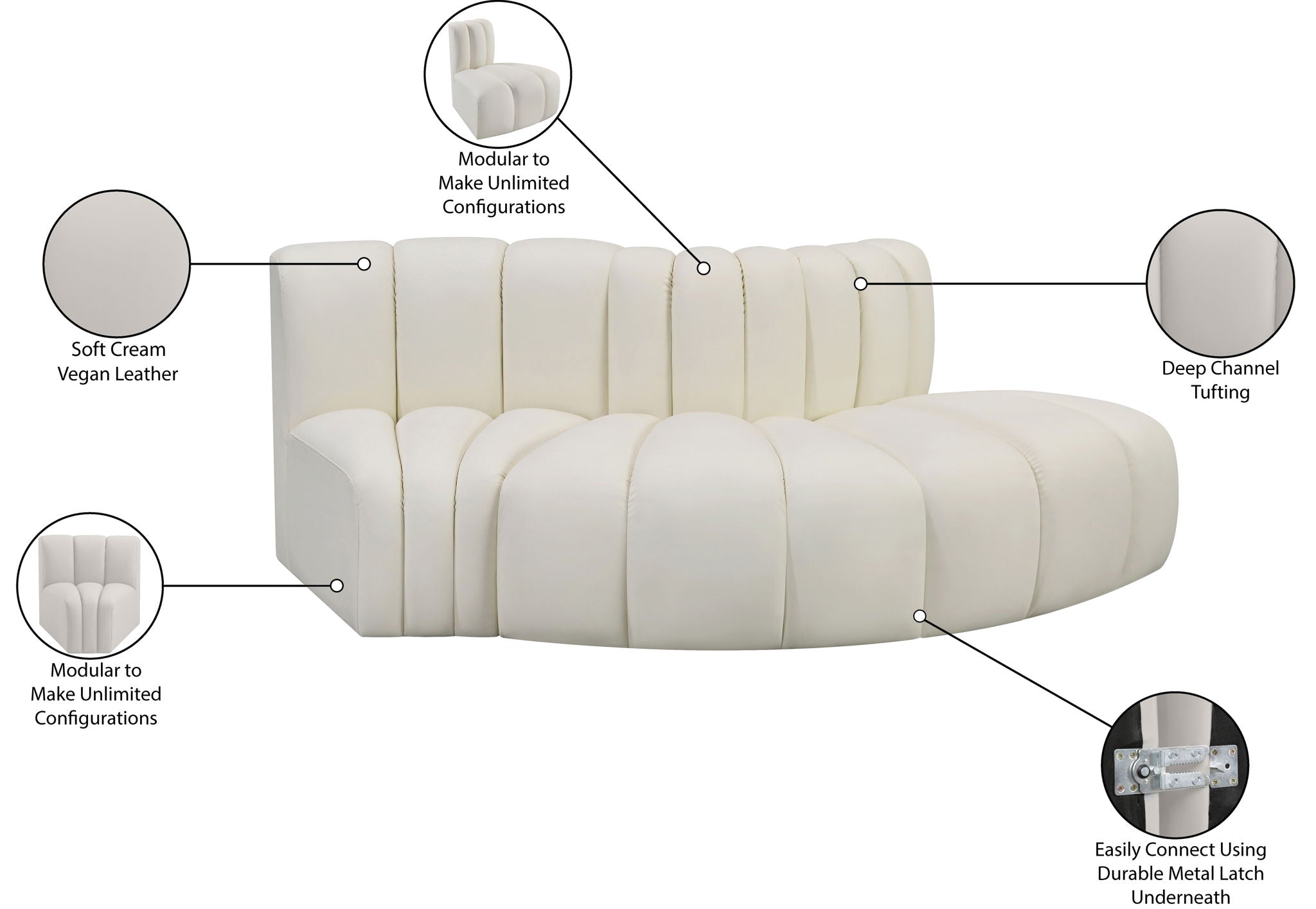 Arc - Faux Leather 3 Piece Modular Sofa