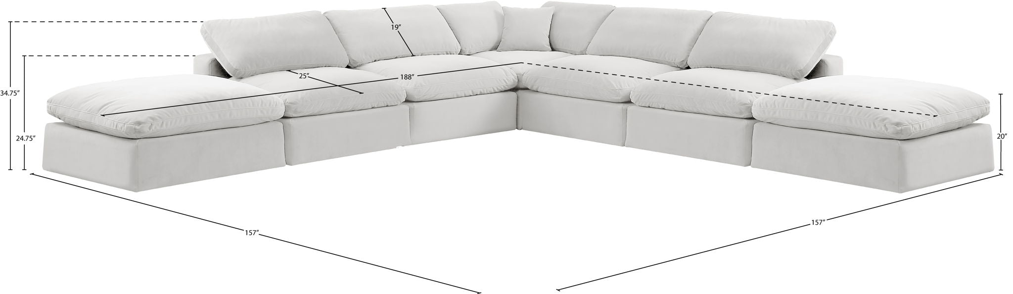 Comfy - 7 Piece Velvet Modular Corner Sectional