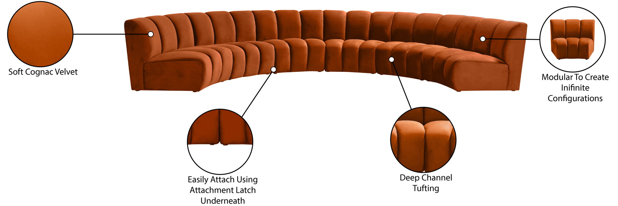 Infinity - 6 Piece Velvet Modular Sectional