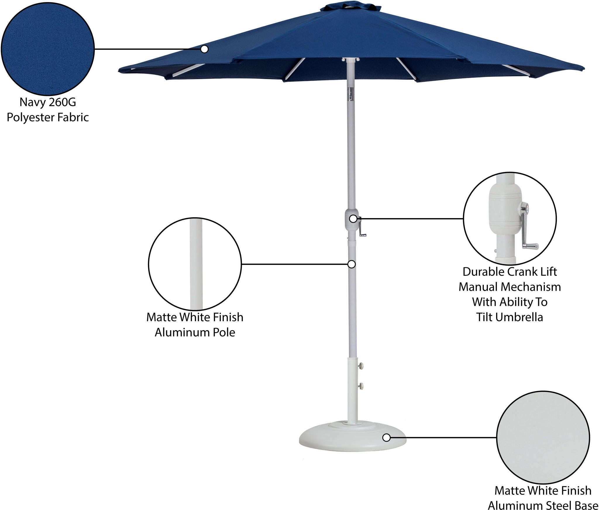 Fiji - Aluminum Patio Umbrella With Round White Base