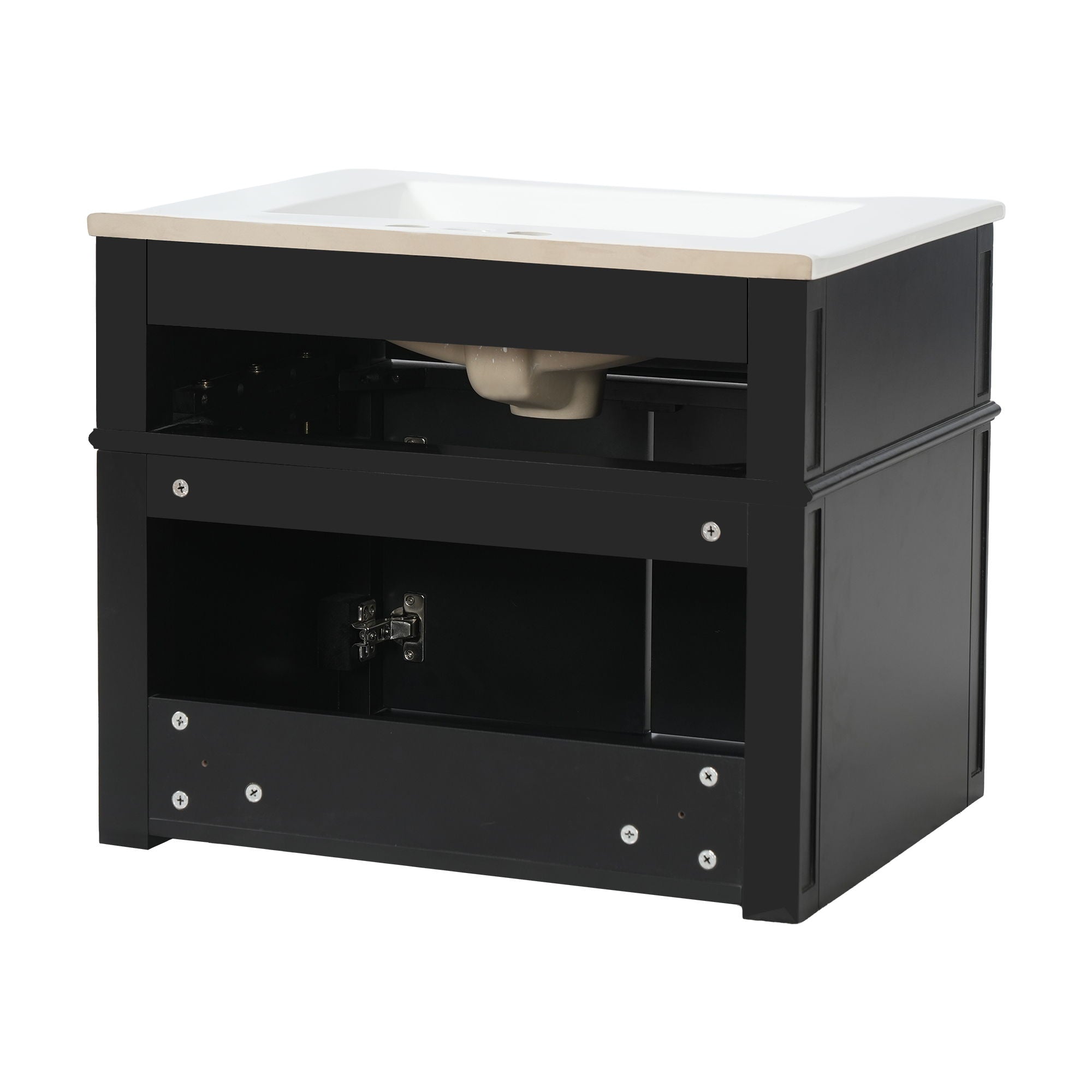 Wall Mounted Bathroom Vanity With Tip Out Drawer And Open Back Design
