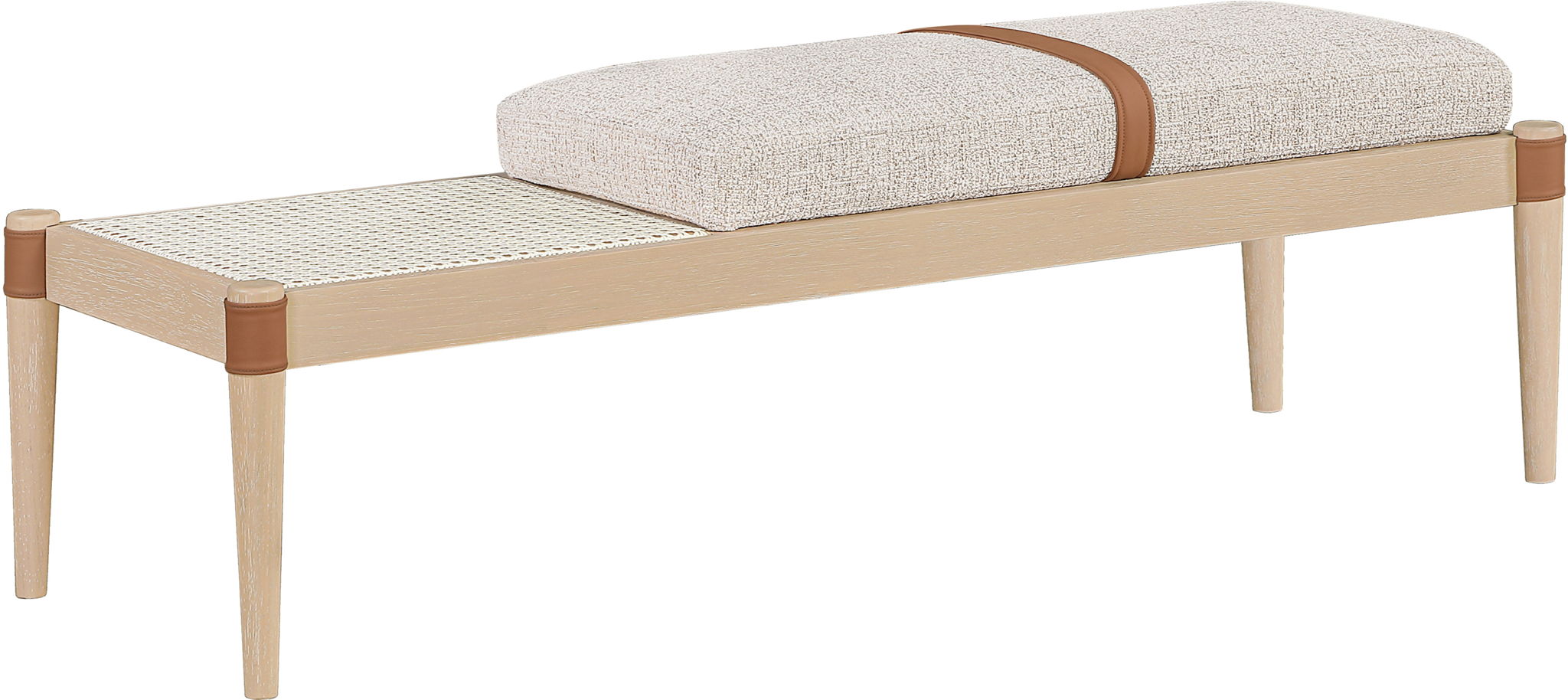 Nara - Linen Textured Fabric Upholstered Bench - Painted Natural