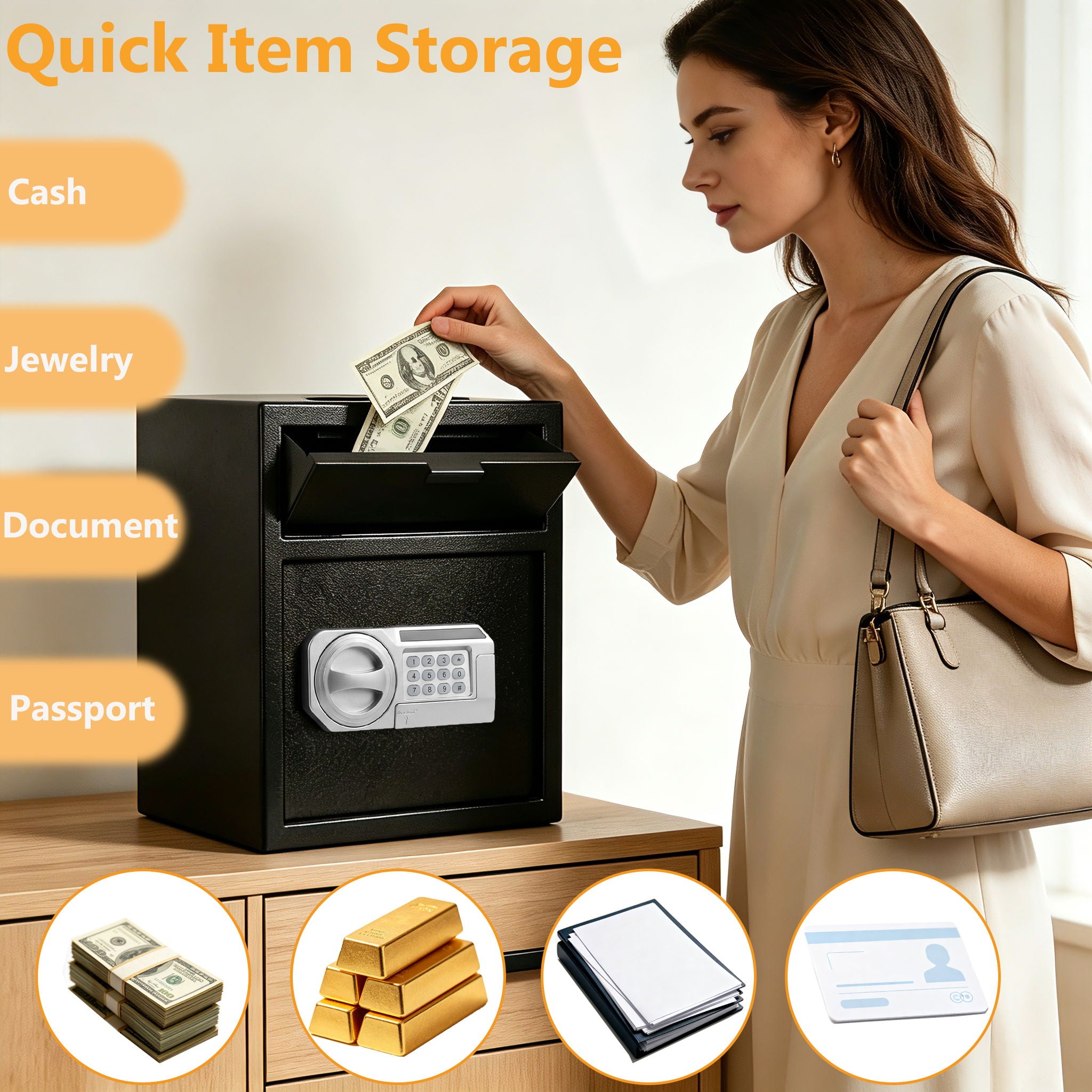 Safe With Drop Slot For Cash Deposits, Multi Scene Safe For Office - Black