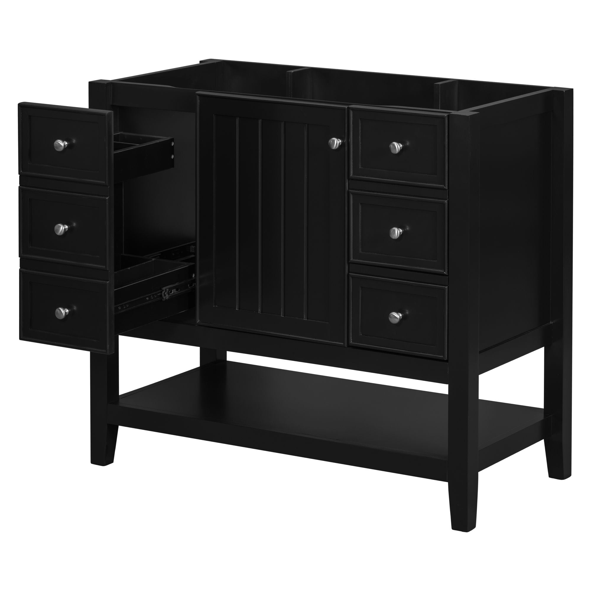 36" Bathroom Vanity Base With 2 Cabinet And 3 Drawers - Black