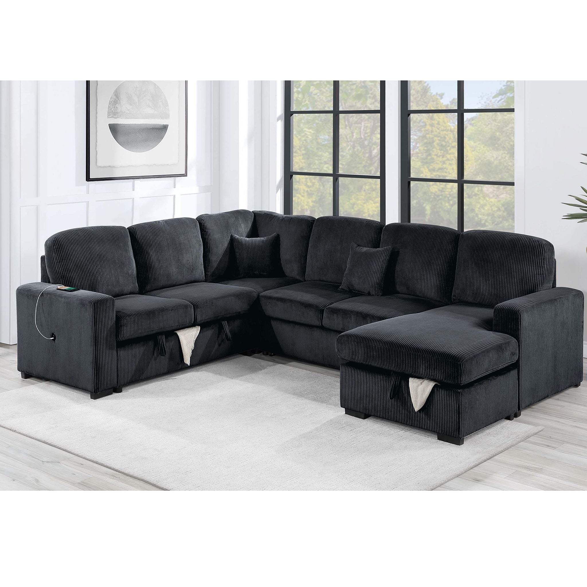Modern Design Convertible Sectional Storage Bed With USB Port