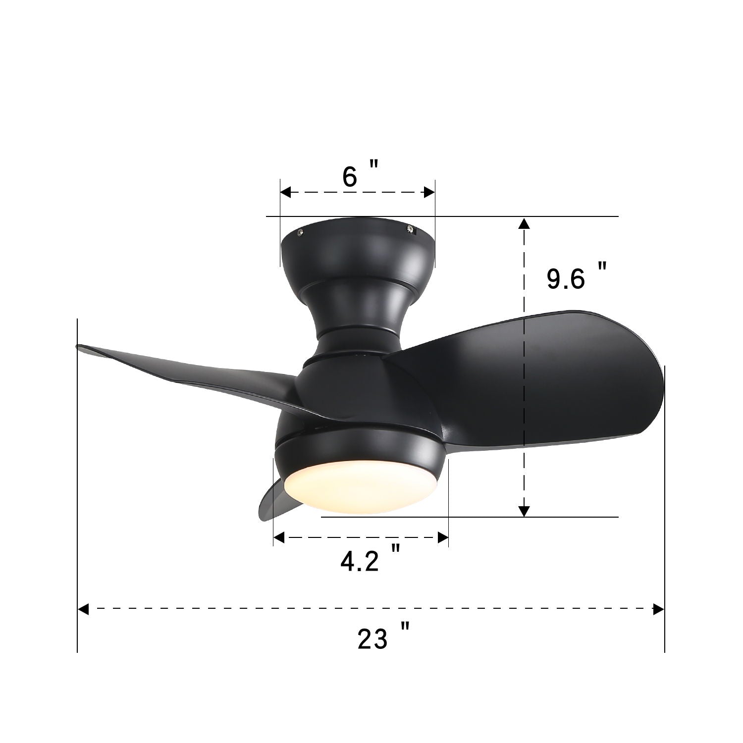 23" Bedroom Ceiling Fan With 3 Color Dimmable 3 ABS Blades Remote Control Dc Motor With 18W Led Light