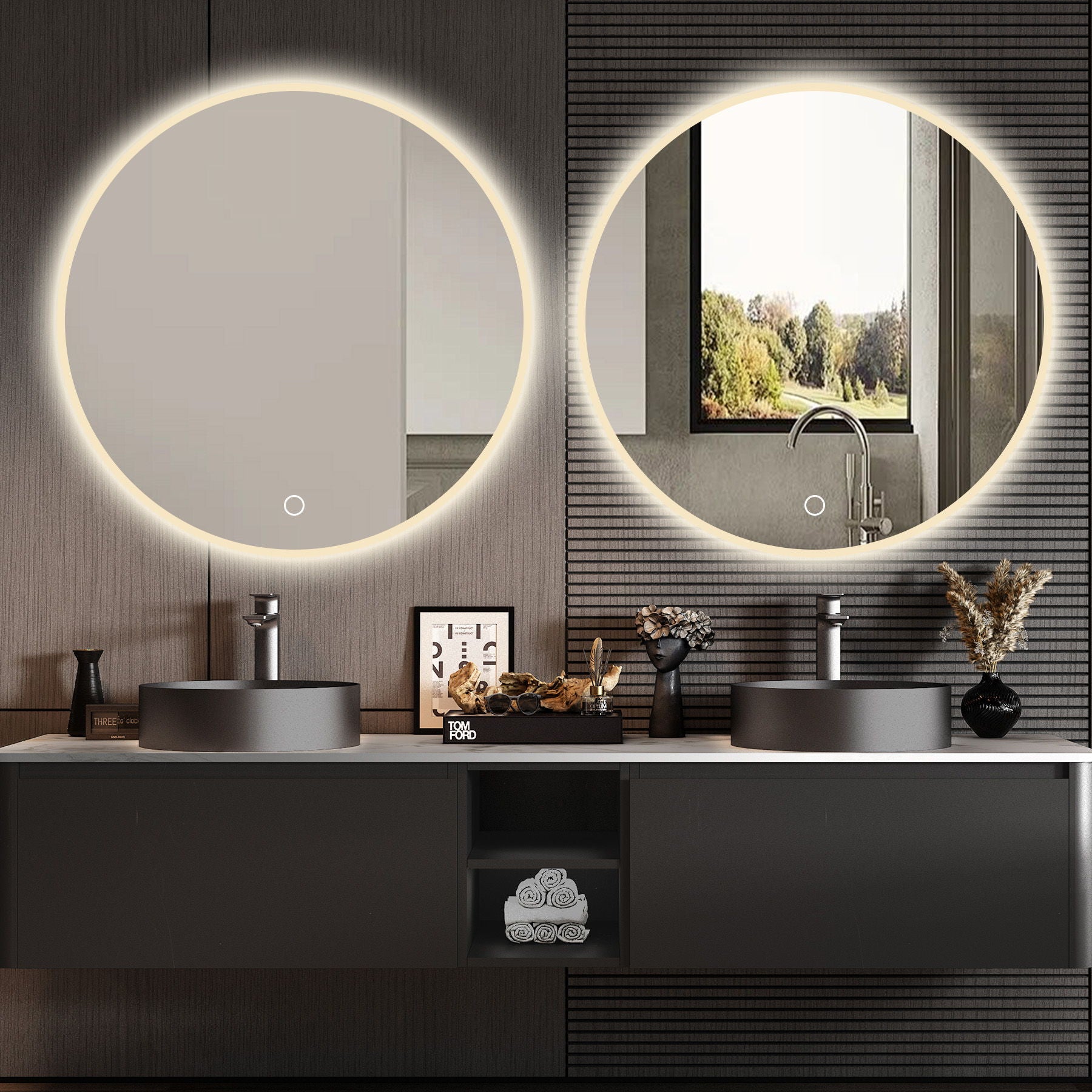 Round LED Bathroom Mirror With Adjustable Lights, Anti Fog & Dimmable For Home Decor - Silver