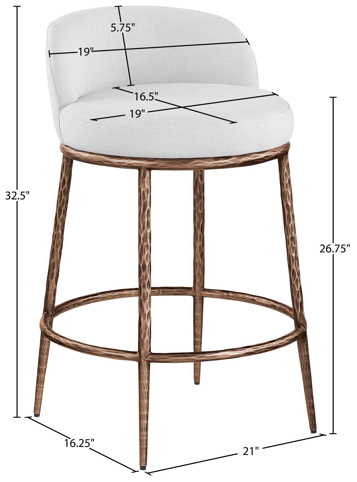 Ferro - Upholstered Counter Stool With Brushed Bronze Base