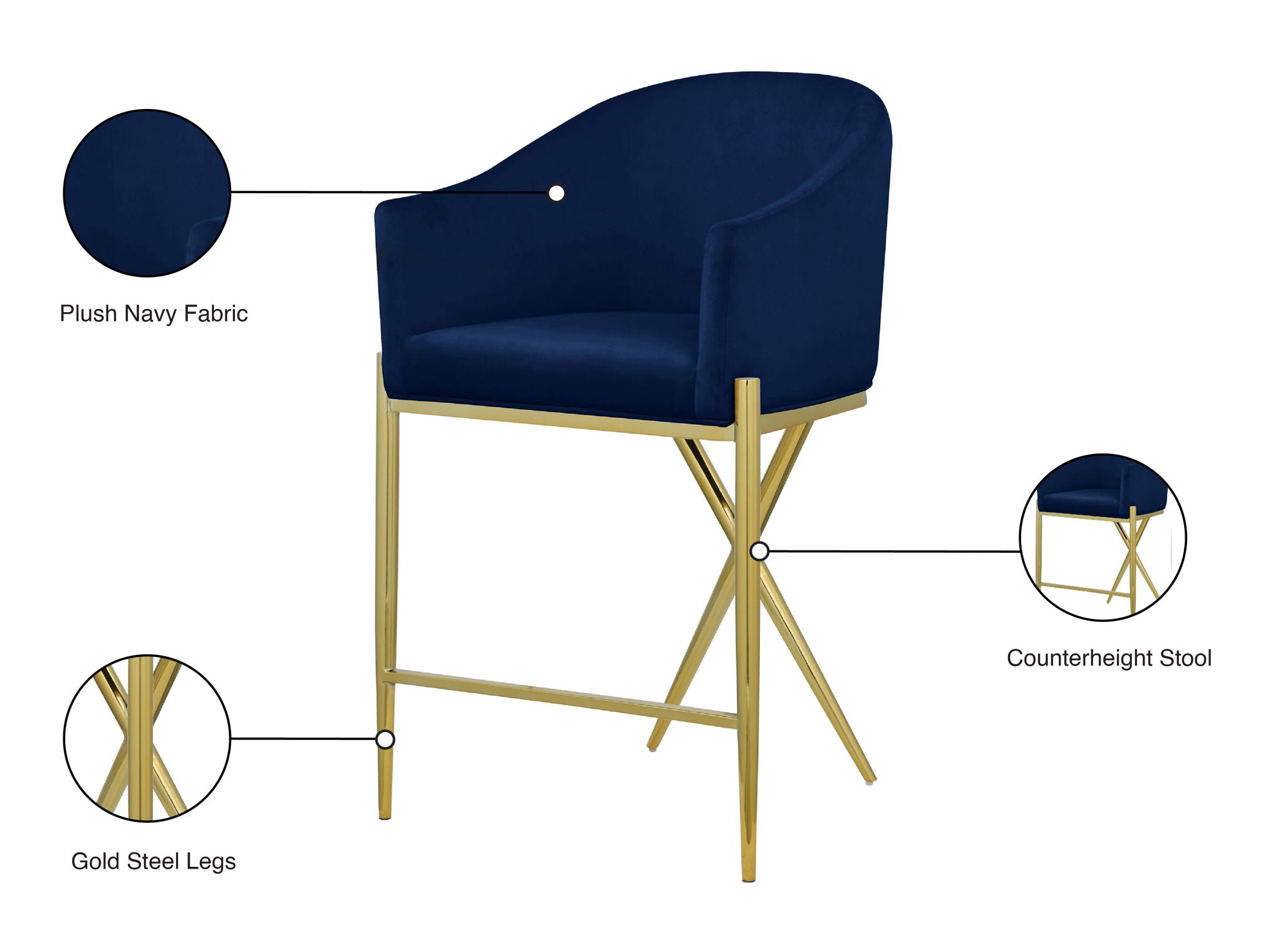 Xavier - Counter Stool with Gold Legs