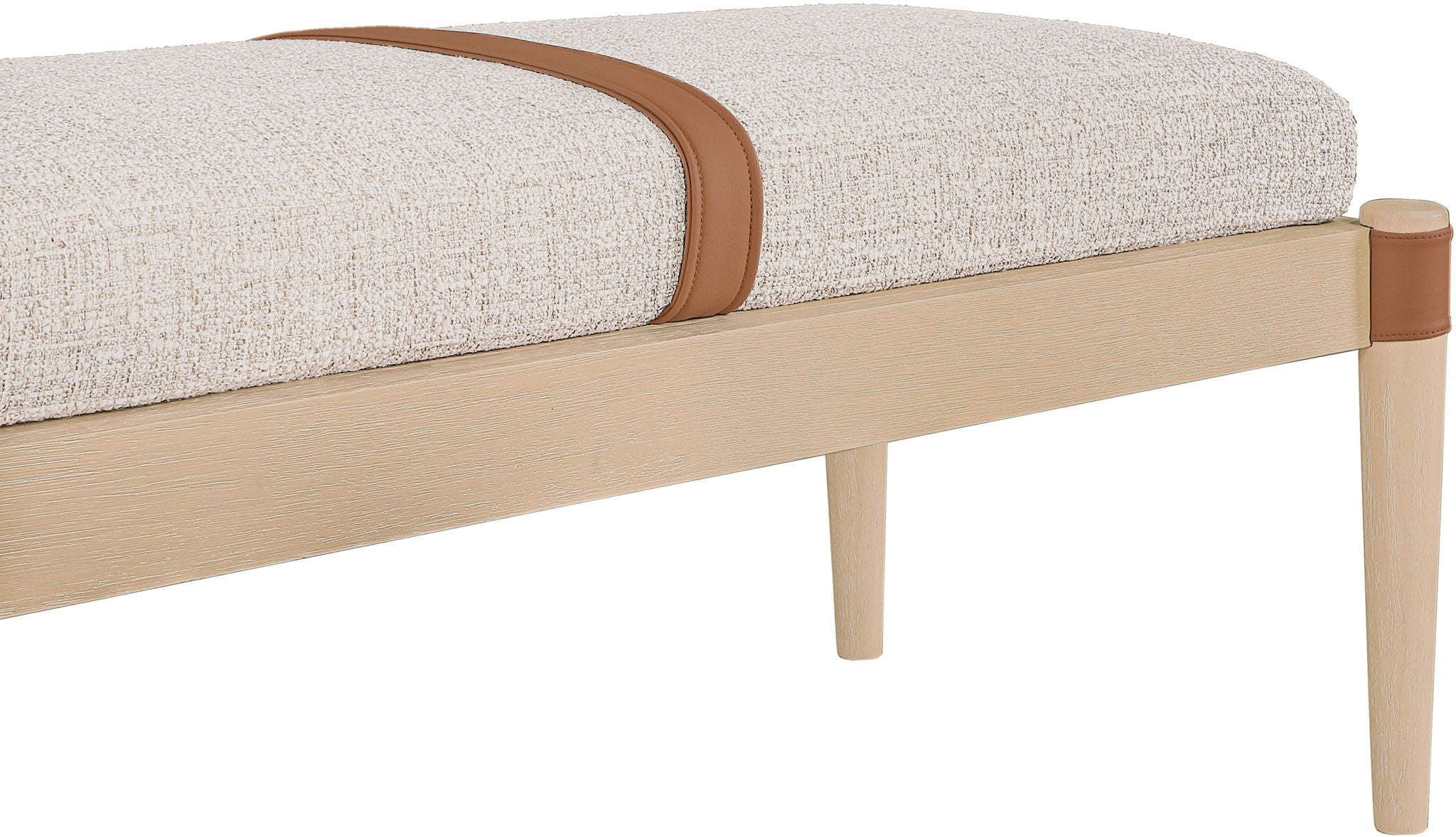 Nara - Linen Textured Fabric Upholstered Bench - Painted Natural