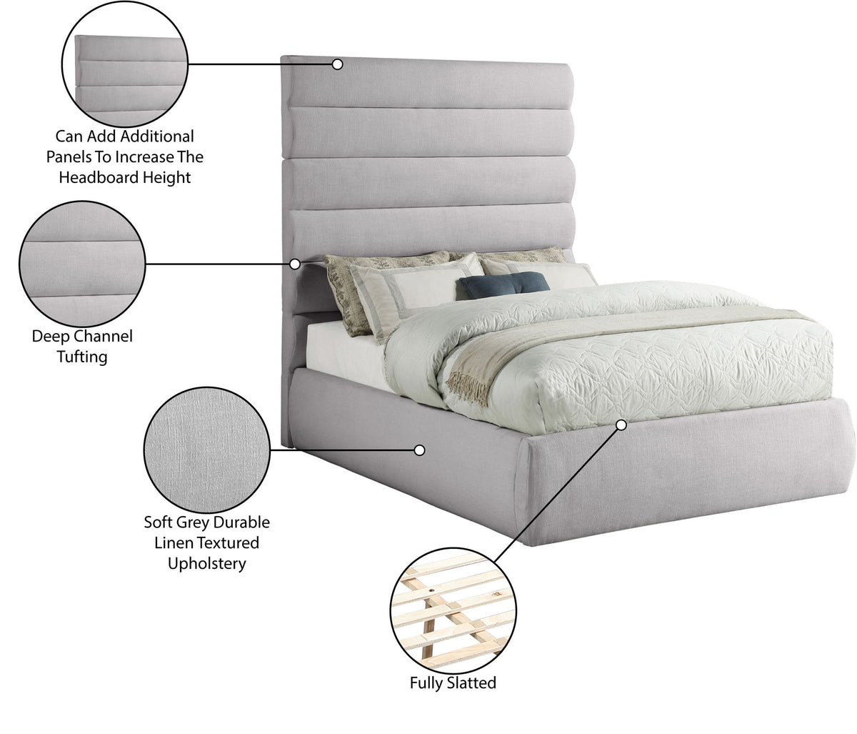 Adam - Linen Fabric Bed With 70.5" Headboard