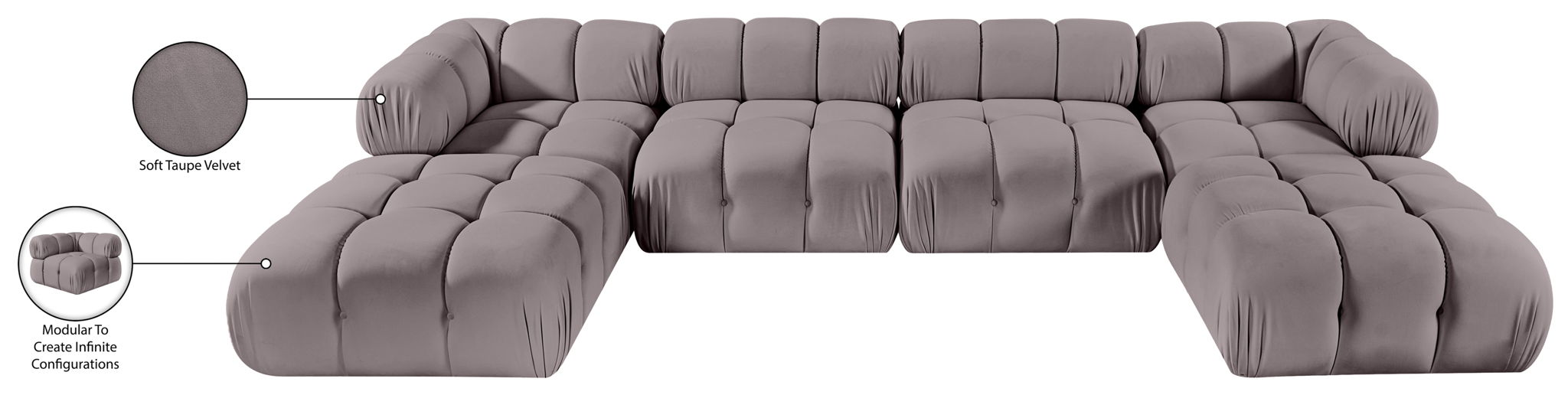 Orin - Velvet 6 Piece Modular Double Chaise Sectional