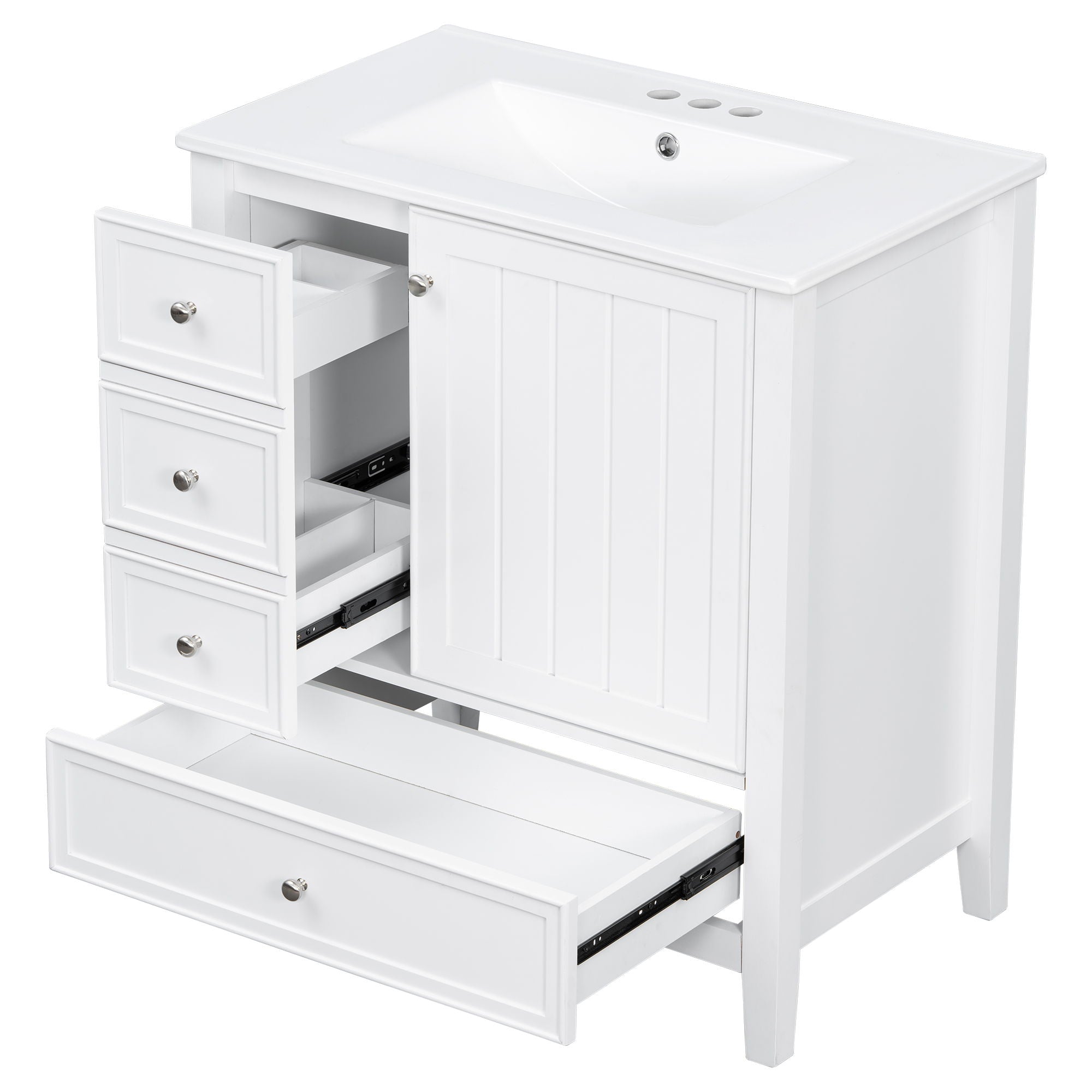 Modern Bathroom Vanity With Sink, 1 Cabinet & 3 Drawers
