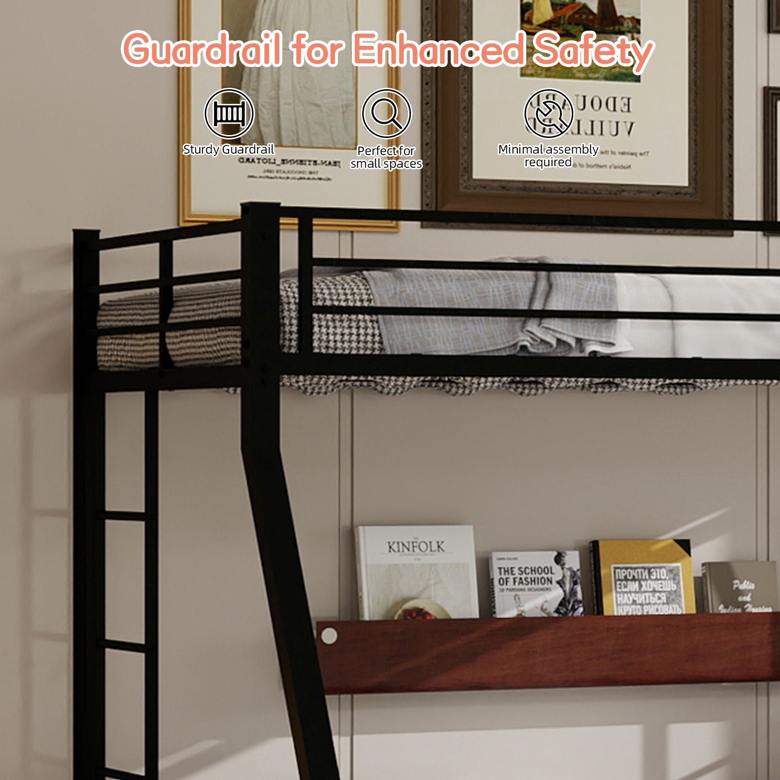 Bunk Bed For Kids, Convertible Frame With Ladders & Guardrail