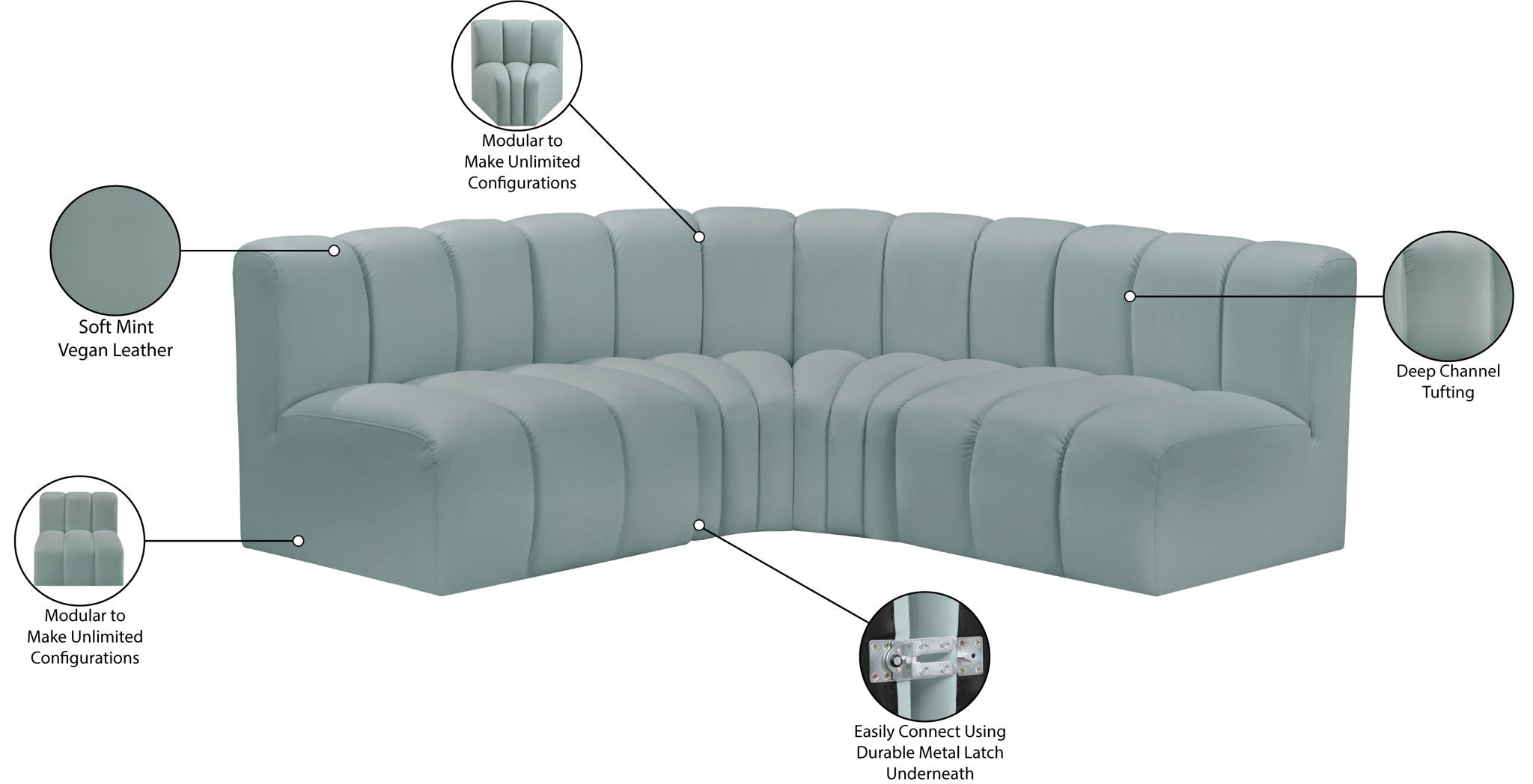 Arc - Faux Leather 4 Piece Corner Modular Sofa