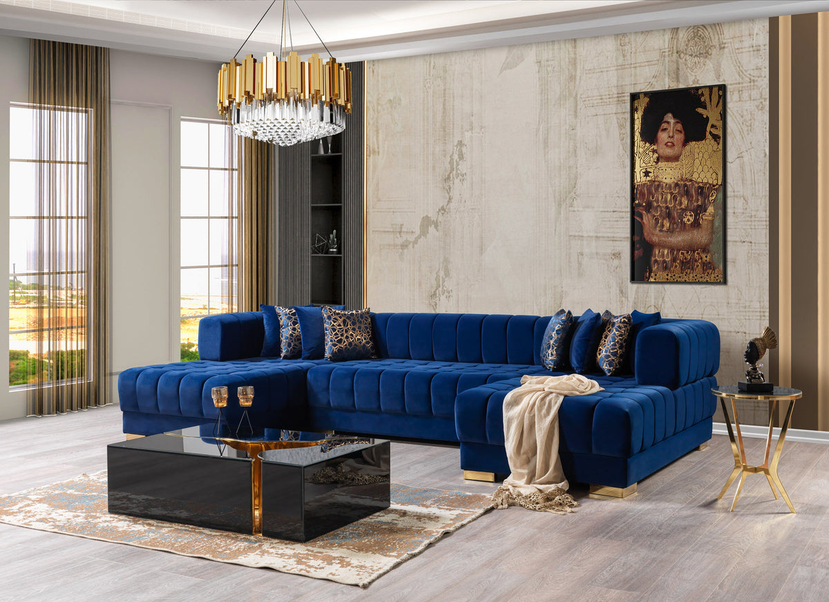 Royale Azure Velvet Double Chaise Sectional