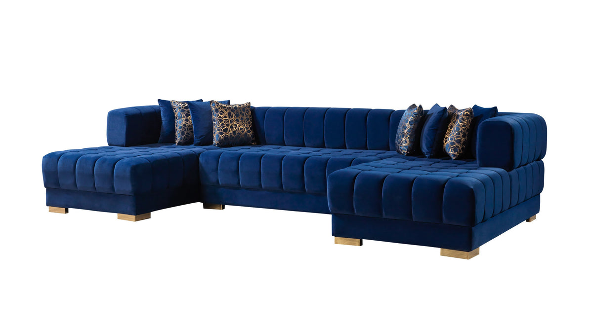 Royale Azure Velvet Double Chaise Sectional
