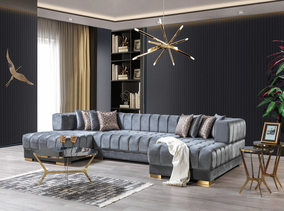 Royale Slate Velvet Double Chaise Sectional