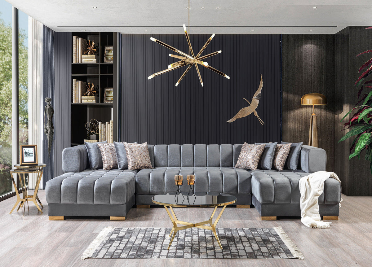 Royale Slate Velvet Double Chaise Sectional