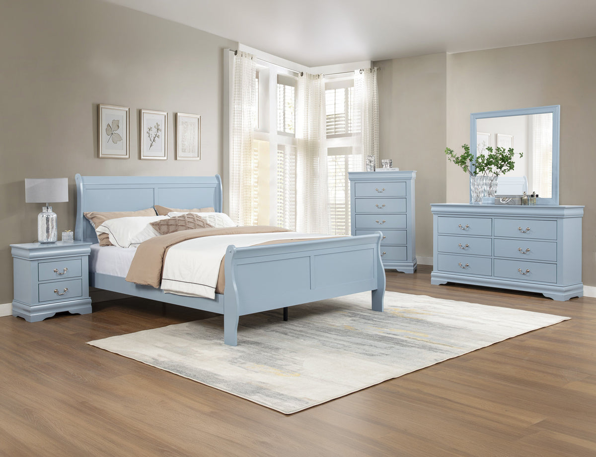 Louis Philip Blue Queen Sleigh Bed