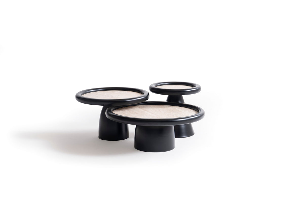 Bari Black Travertine 3-Piece Coffee Table Set