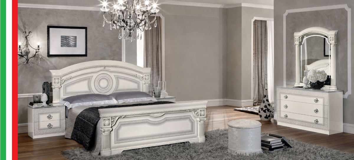 Aida White w/Silver Nightstand