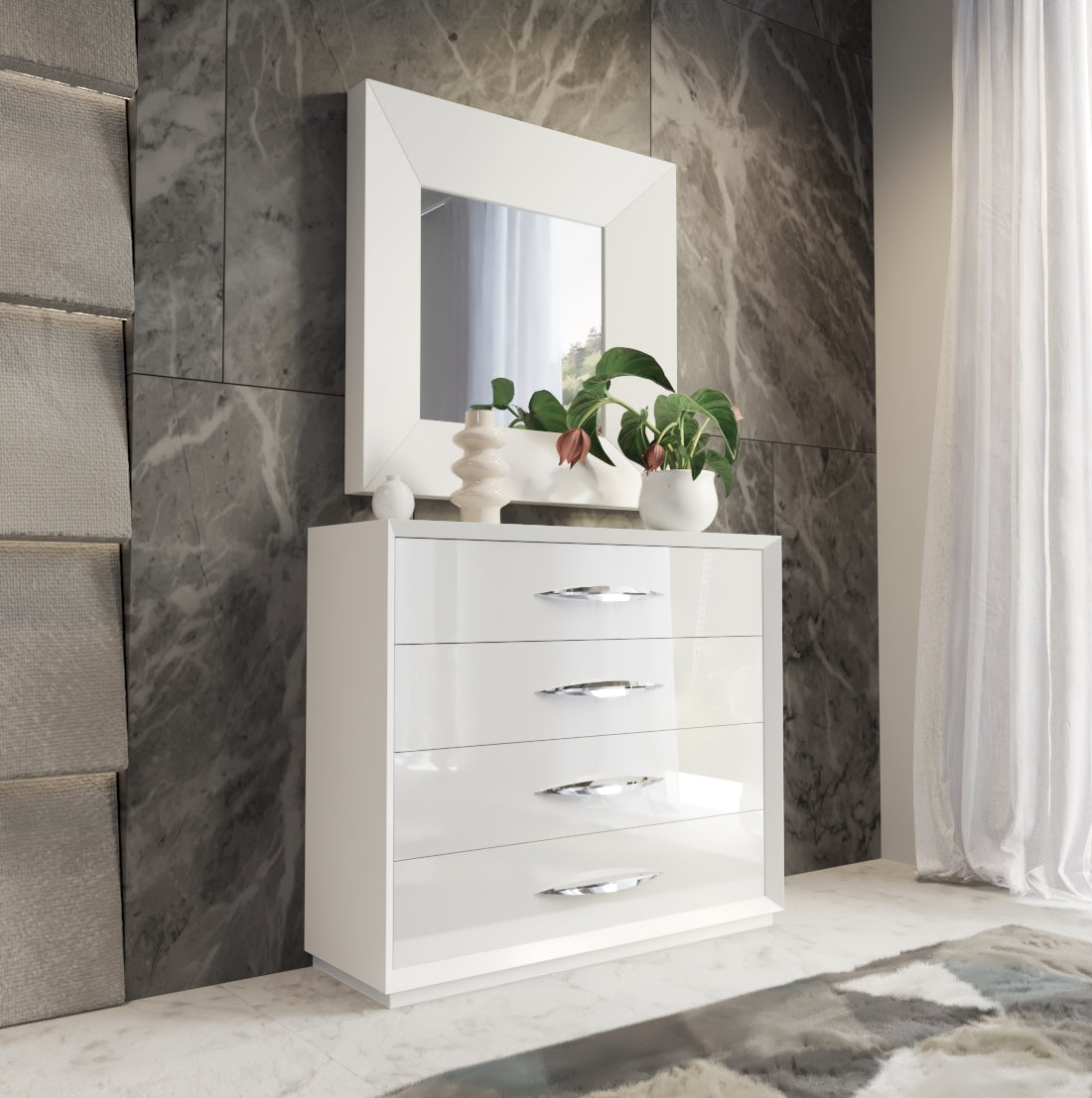 Carmen White Mirror for Single Dresser