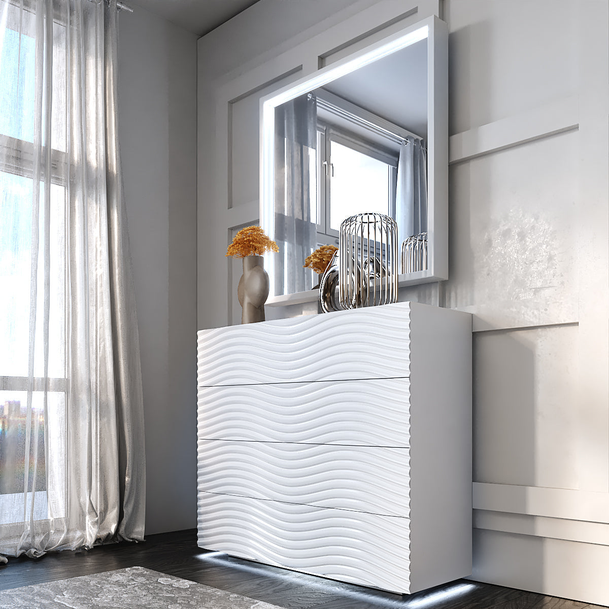 Wave White Single Dresser