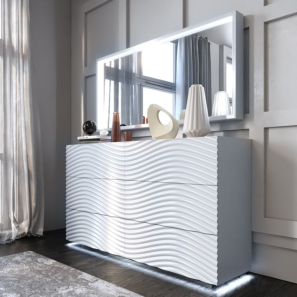 Wave White Single Dresser