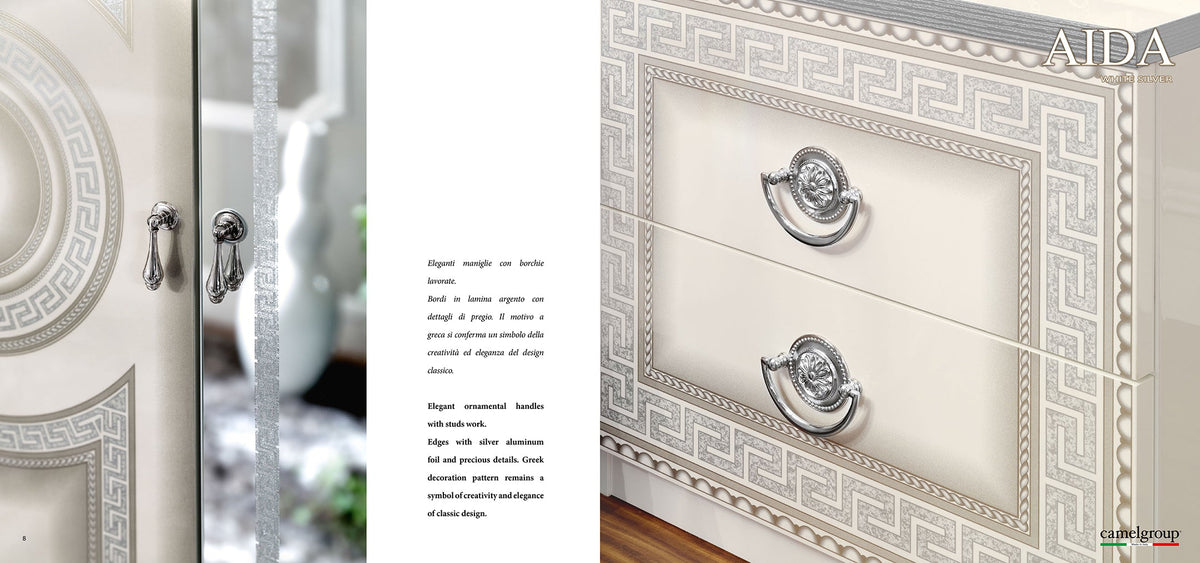 Aida White w/Silver Nightstand