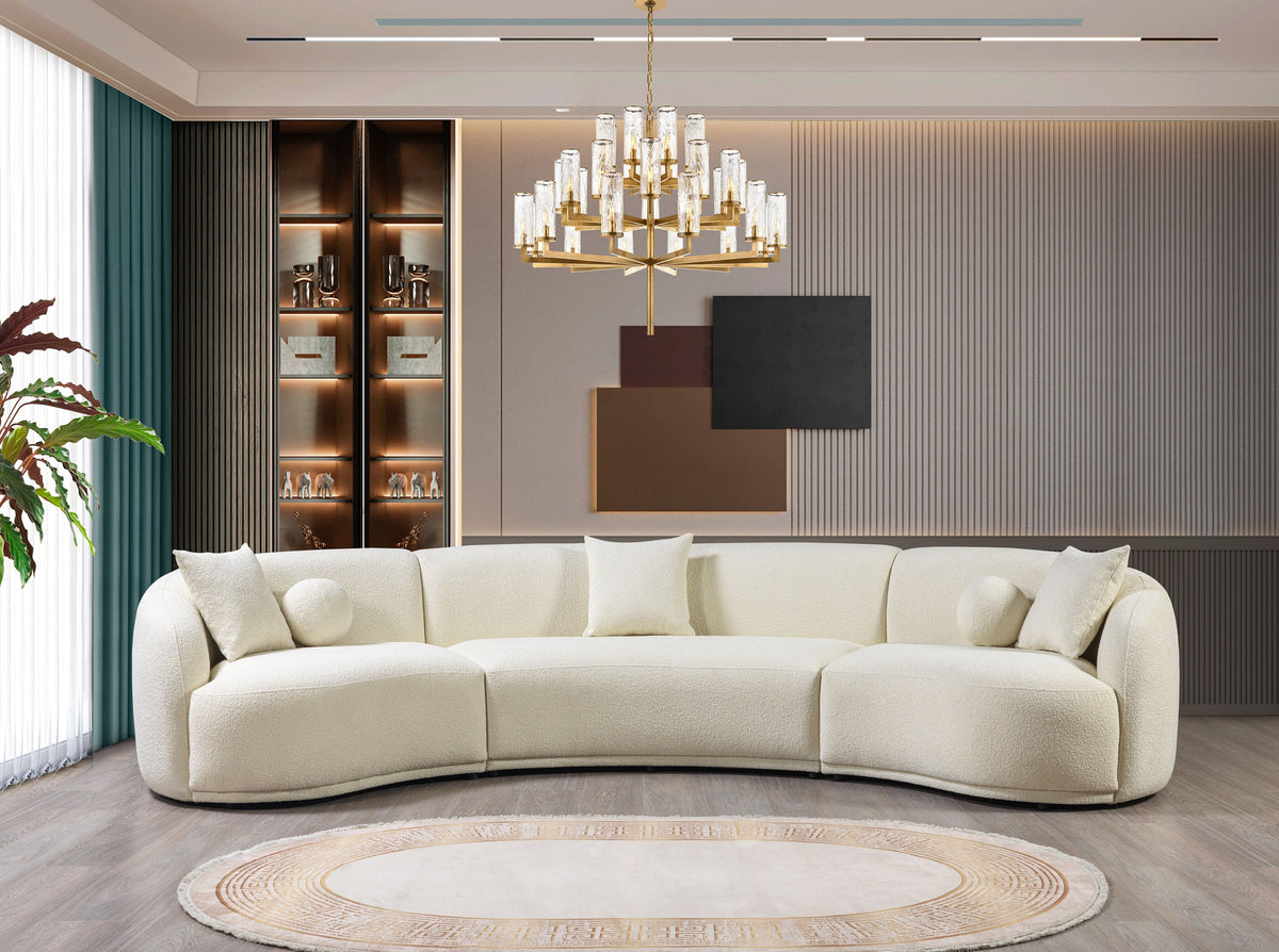 Serene Pearl Boucle 3-Piece Curved Sectional