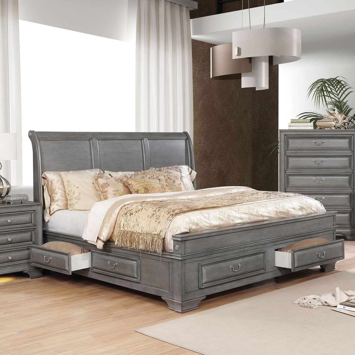 Brandt Gray King Storage Platform Bed