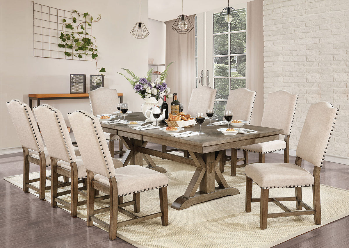 Julia Light Oak/Beige 9-Piece Dining Room Set