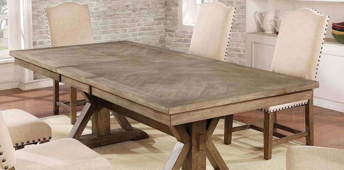 Julia Light Oak/Beige 7-Piece Rustic Dining Room Set with Expandable Leaf (Table & 6 Chairs)
