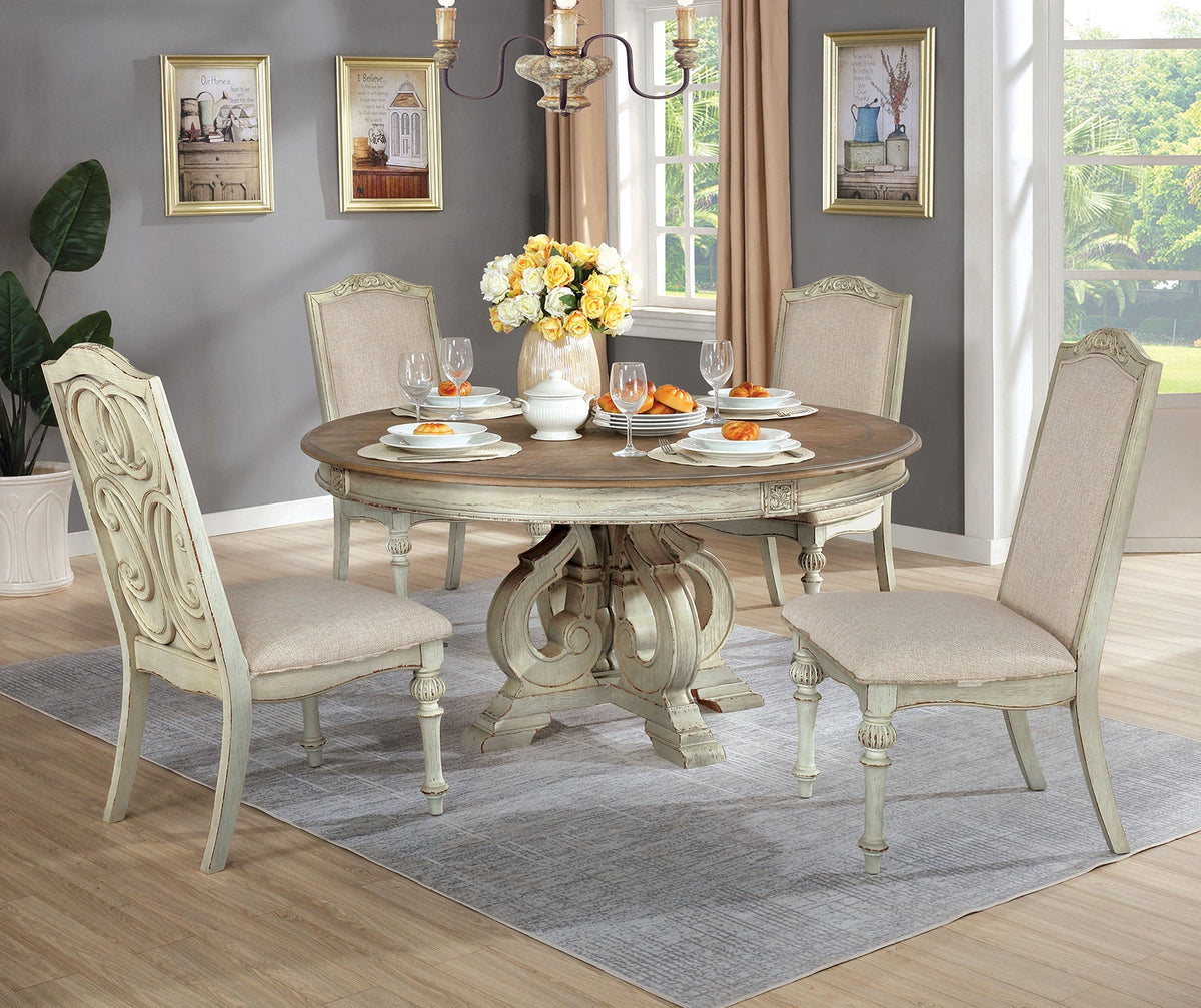 Arcadia Antique White/Ivory Round Dining Table