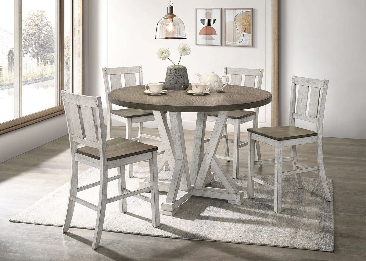 Dakota Antique White/Ash Brown 5-Piece Counter Height Set (Table & 4 Chairs)