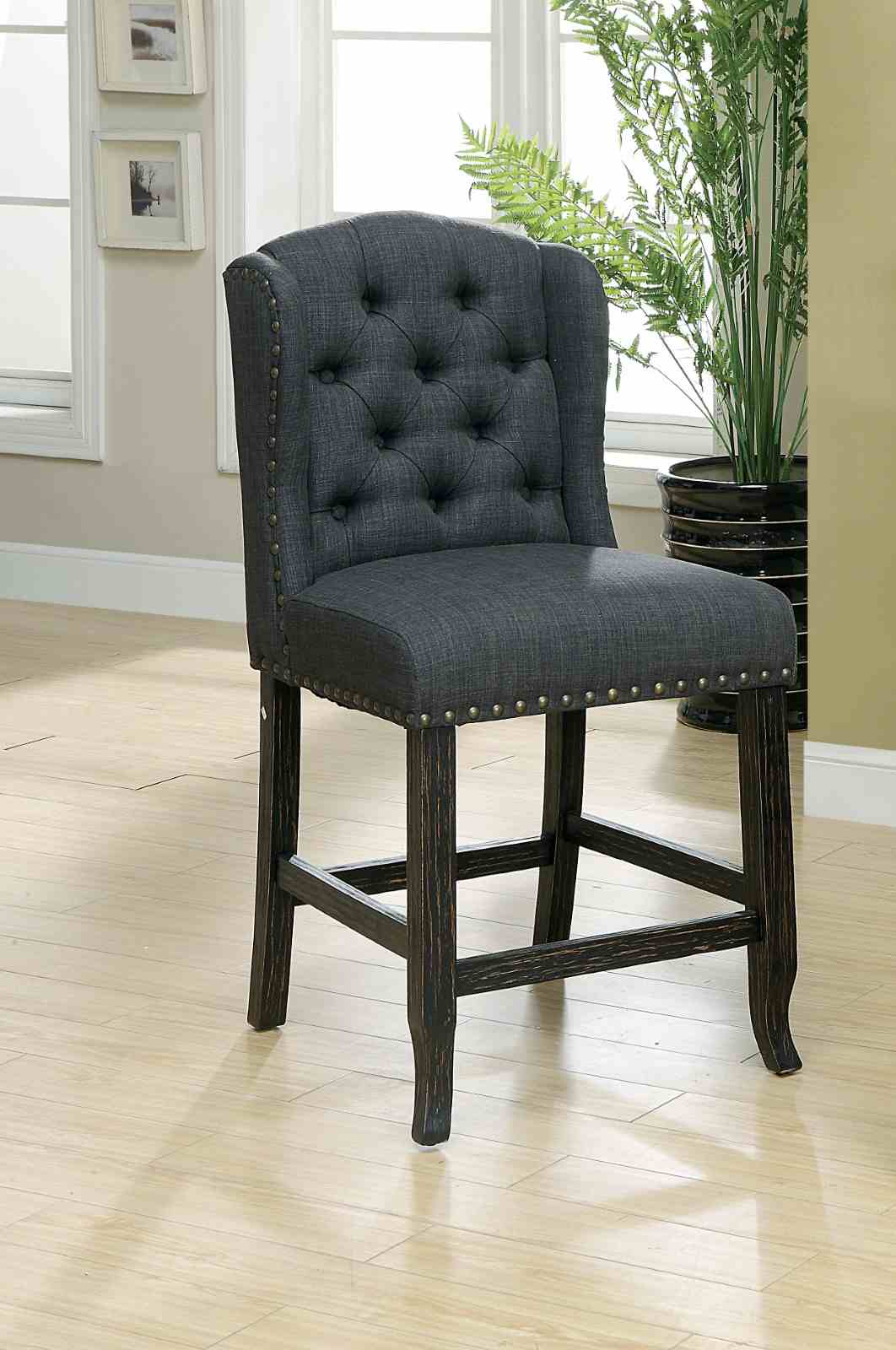 Sania Antique Black/Gray Rustic Linen-like Counter Height Chair, Set of 2