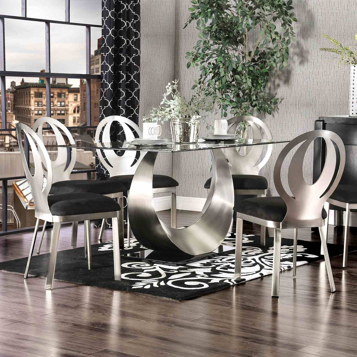 Orla Silver/Black 7-Piece Dining Room Set