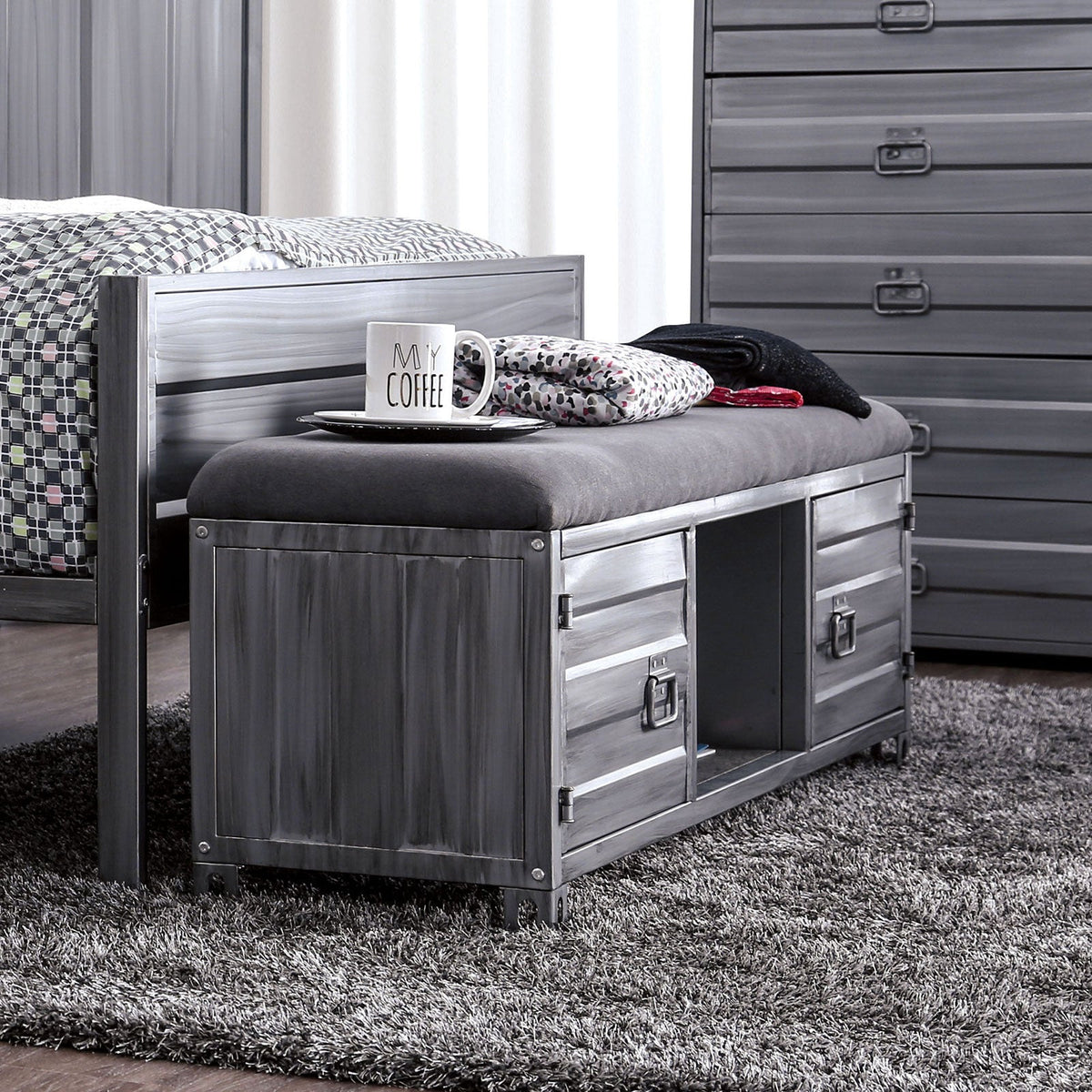 Mccredmond Hand-Brushed Silver Bench