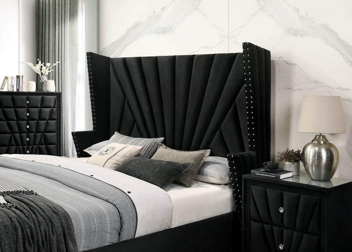 Carissa Black Upholstered Transitional Bedroom Set