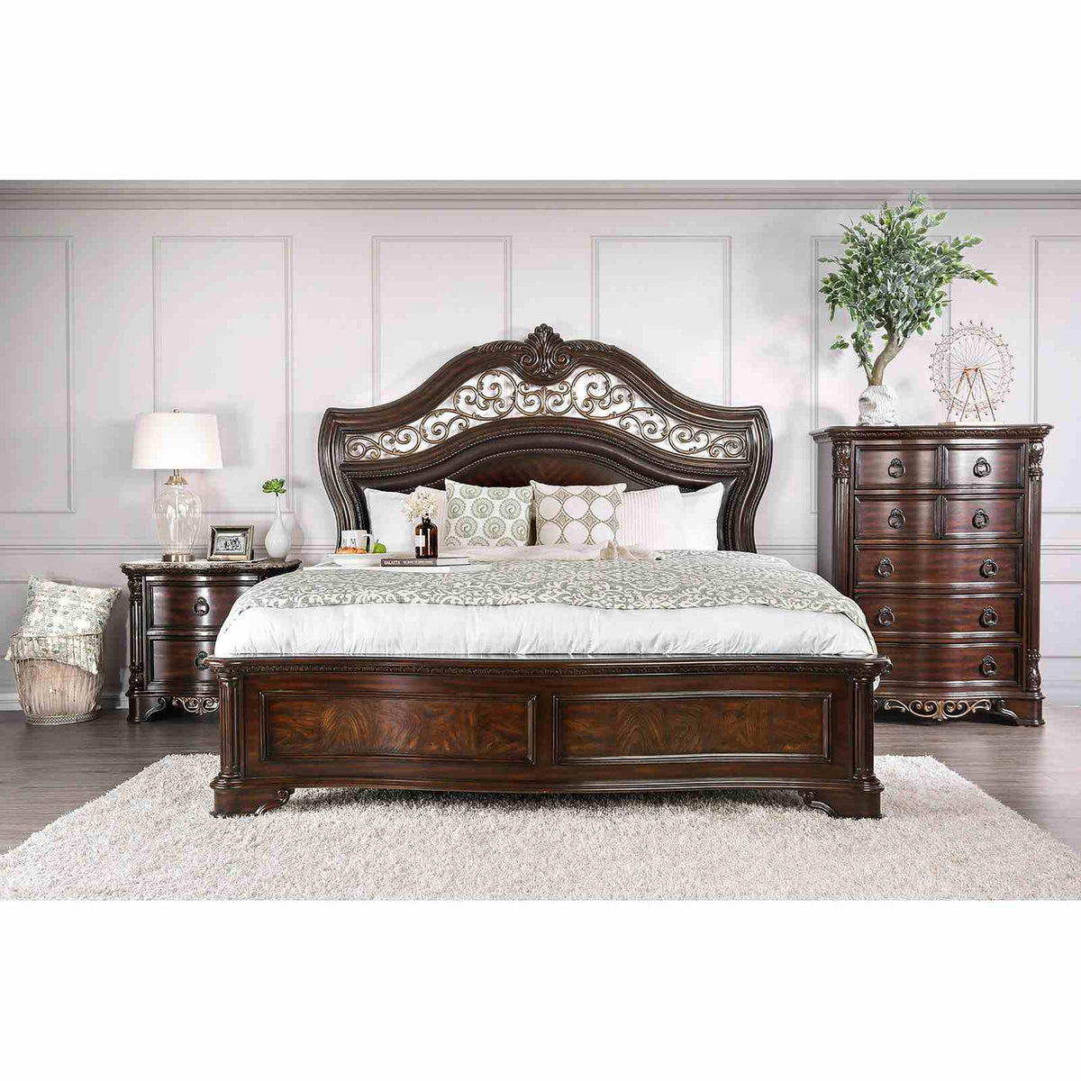 Menodora Brown Cherry 5-Piece Queen Bedroom Set
