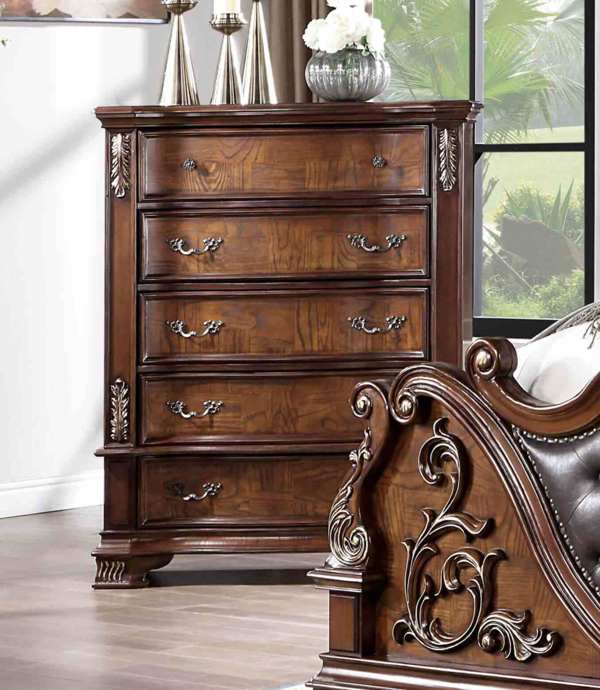 Esparanza Brown Cherry 5-Piece Queen Bedroom Set