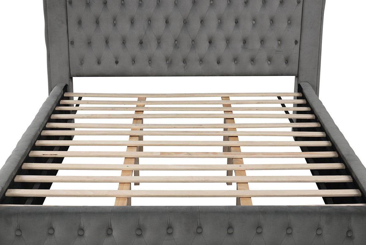 Etherea Gray Queen Upholstered Platform Poster Bed