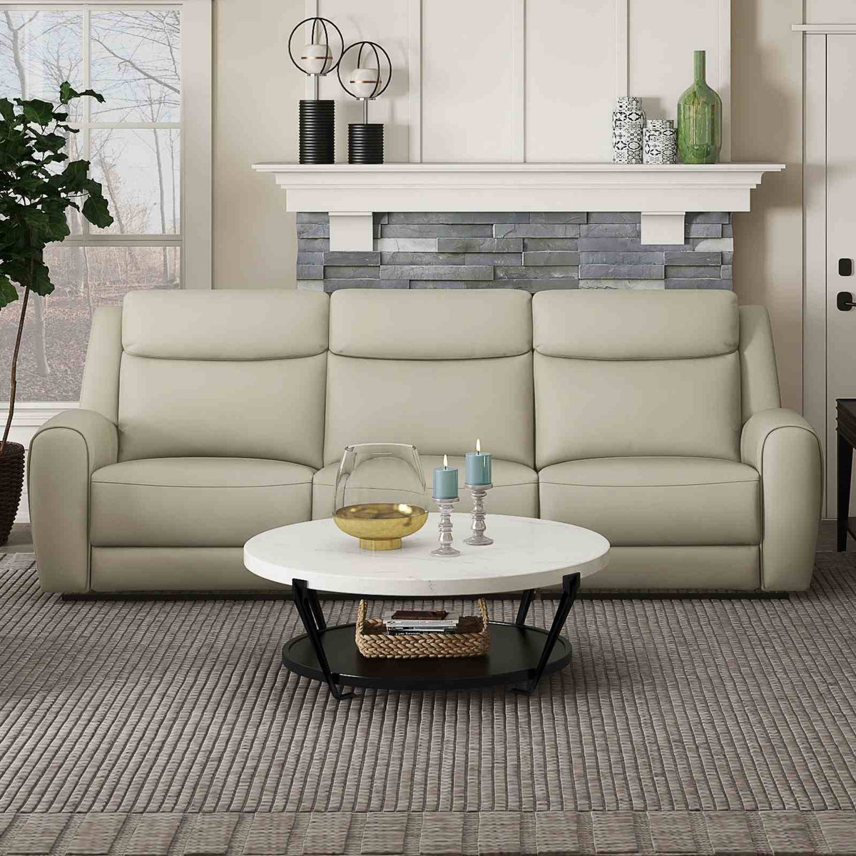 Jacobus Beige Manual Recliner Sofa