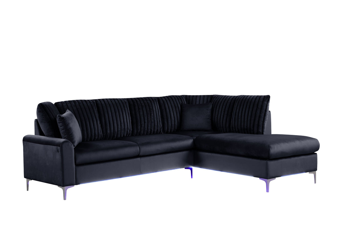 Candy Black RAF Chaise Sectional with LED Lights