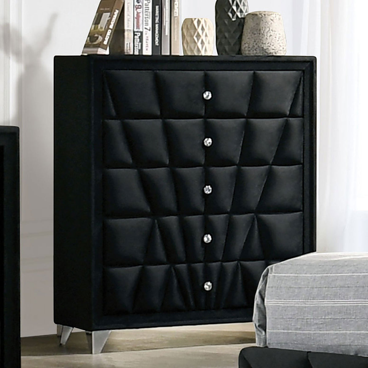 Carissa Black Upholstered Transitional Bedroom Set