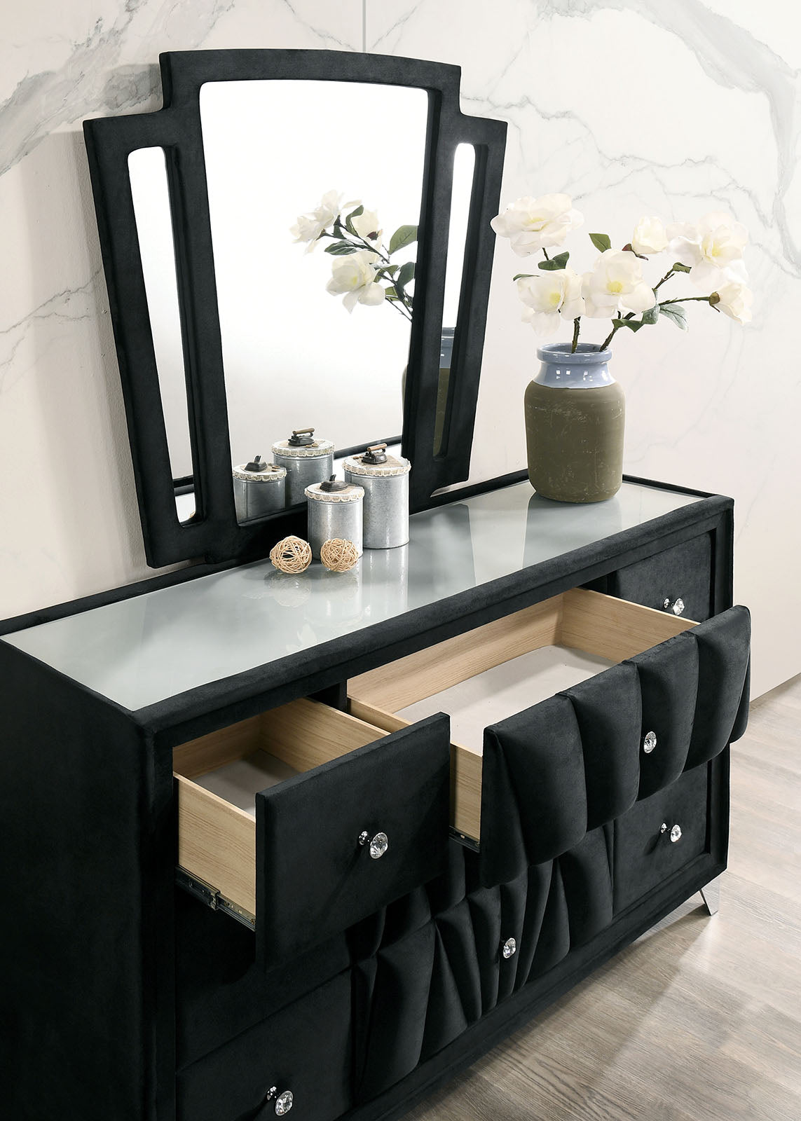 Carissa Black Upholstered Transitional Bedroom Set