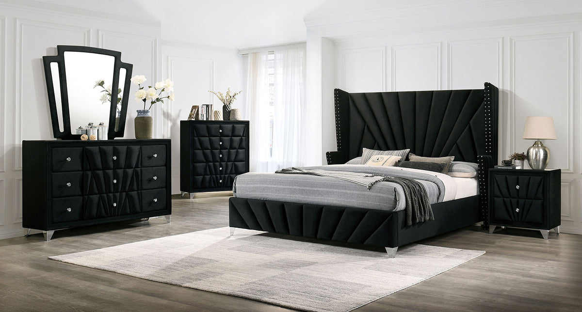 Carissa Black Upholstered Transitional Bedroom Set